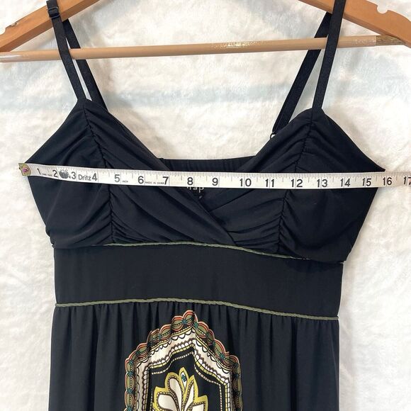 Vintage Sundress Maxi Black Slinky Sleeveless Snap Paisley Y2K Small - Picture 4 of 10